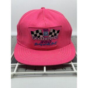 Vtg 1990 GM Goodwrench 200 Neon Pink Nascar Nylon Snapback Hat Cap USA Made